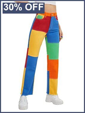 High Waisted Straight Leg Jeans Raw Hem Stretch Denim Pants